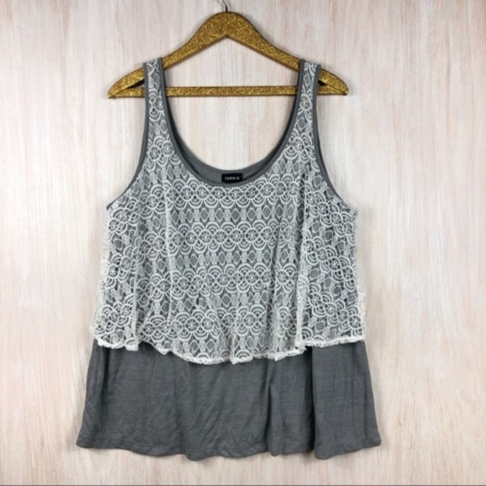 Torrid White Lace Gray Tank Plus 2X
